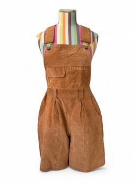 Vintage BB Dakota Leatherwear Genuine Leather Short Overalls Coveralls Romper